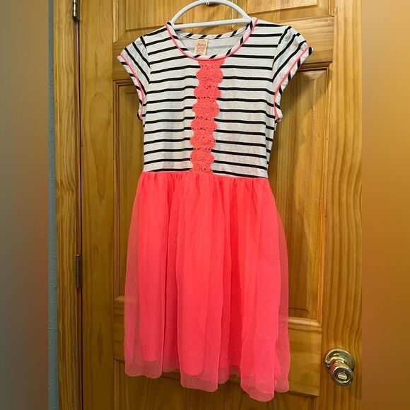 Beautiful neon coral, black, and white girls Faded Glory summer dress size XL - Picture 1 of 7